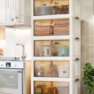 Modern Multi-Tier Kitchen Baker’s Rack & Pantry Organizer with Flip-Up Doors
