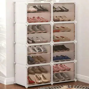 Shoe Rack Organizer – Stackable Plastic Cube Storage with Transparent Doors