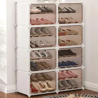 Shoe Rack Organizer – Stackable Plastic Cube Storage with Transparent Doors