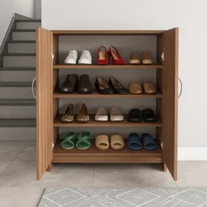 Modern Wooden Shoe Cabinet – 2-Door Entryway Storage Unit with Multi-Tier Shelves