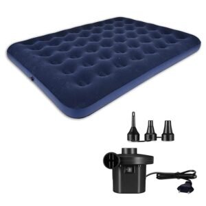 Classic Blue Inflatable Camping Mattress with High-Power Electric Pump