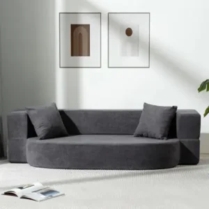 Modern Low-Profile Velvet Floor Sofa – Convertible Futon Loveseat with Pillows
