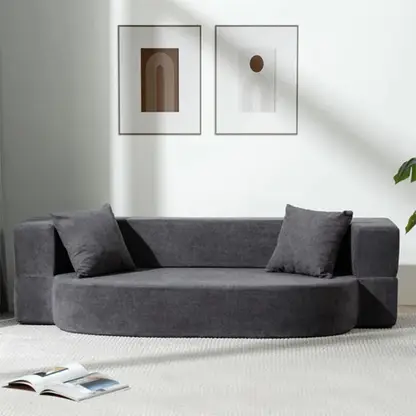 Modern Low-Profile Velvet Floor Sofa – Convertible Futon Loveseat with Pillows