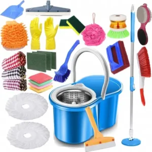 360° Spin Mop and Bucket System – Complete Home Cleaning Kit with Microfiber Heads & Accessories
